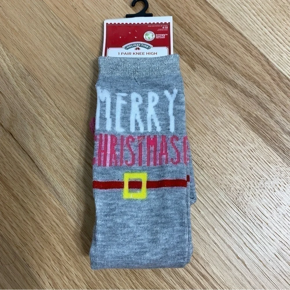 Merry Christmas Knee High Socks NEW Gray Women’s